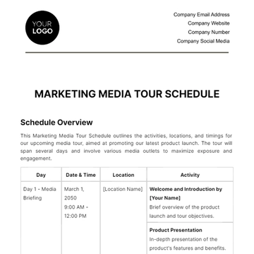 Free Marketing Media Tour Schedule Template to Edit Online