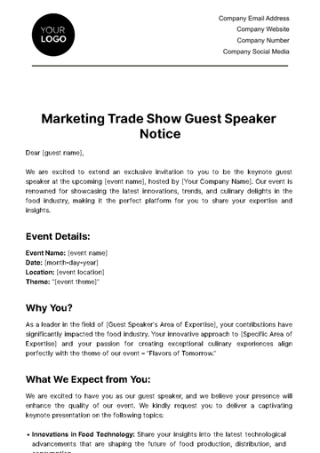 Free Marketing Trade Show Guest Speaker Notice Template to Edit Online