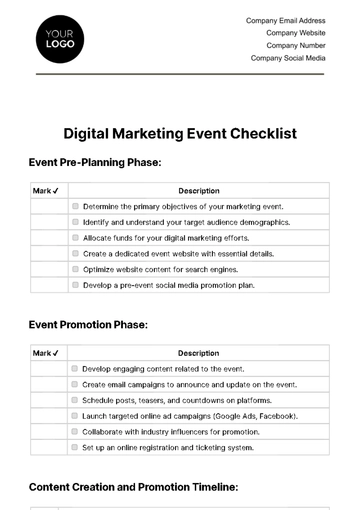 Free Digital Marketing Event Checklist Template to Edit Online