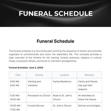 Free Funeral Schedule Template to Edit Online