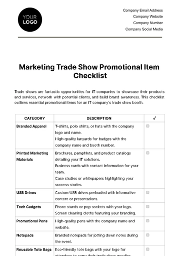 Free Marketing Trade Show Promotional Item Checklist Template to Edit Online