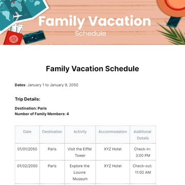 Free Family Vacation Schedule Template to Edit Online