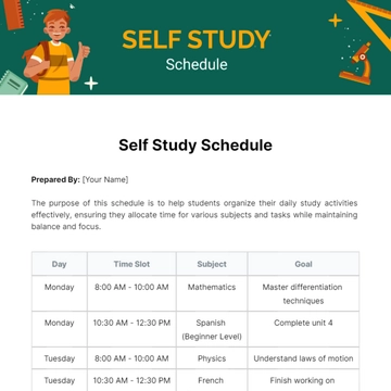 Free Self Study Schedule Template to Edit Online