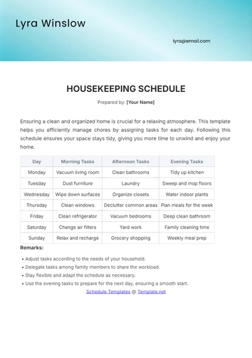 Free Housekeeping Schedule Template to Edit Online