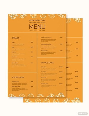 Downloadable Bakery Menu Template