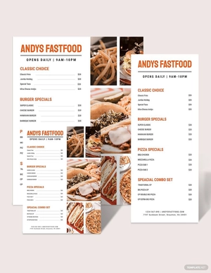 Fast Food Takeaway Menu Template Fast Food Takeaway Menu Template