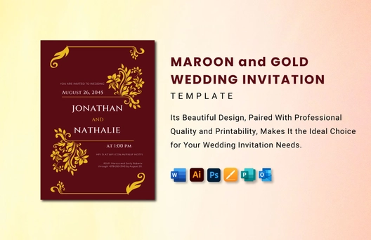 Maroon and Gold Wedding Invitation Template
