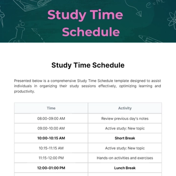 Free Study Time Schedule Template to Edit Online