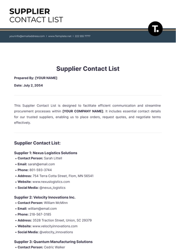 Free Supplier Contact List Template
