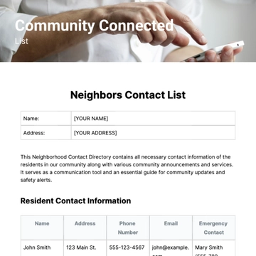 Free Neighbors Contact List Template