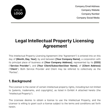 Free Legal Intellectual Property Licensing Agreement Template to Edit Online
