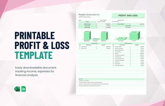 Printable Profit and Loss Template Printable Profit and Loss Template