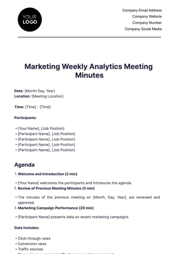 Free Marketing Weekly Analytics Meeting Minute Template to Edit Online