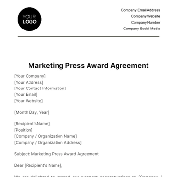 Free Marketing Press Award Agreement Template to Edit Online
