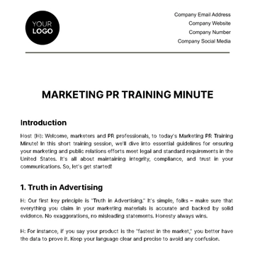 Free Marketing PR Training Minute Template to Edit Online