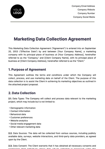 Free Marketing Data Collection Agreement Template to Edit Online