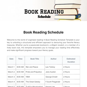 Free Book Reading Schedule Template to Edit Online