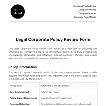 Free Legal Corporate Policy Review Form Template to Edit Online