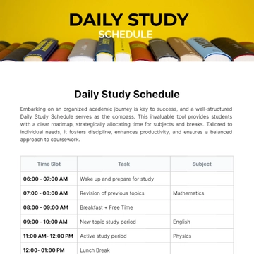 Free Daily Study Schedule Template to Edit Online