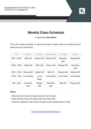 Free Weekly Class Schedule Template to Edit Online