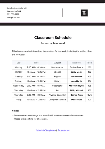 Free Classroom Schedule Template to Edit Online