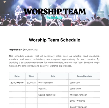 Free Worship Team Schedule Template to Edit Online