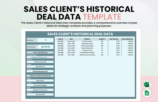 Sales Client's Historical Deal Data Template Sales Client's Historical Deal Data Template