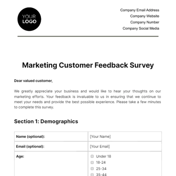 Free Marketing Customer Feedback Survey Template to Edit Online