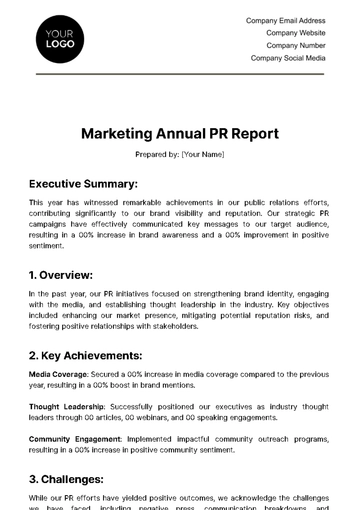Free Marketing Annual PR Report Template to Edit Online