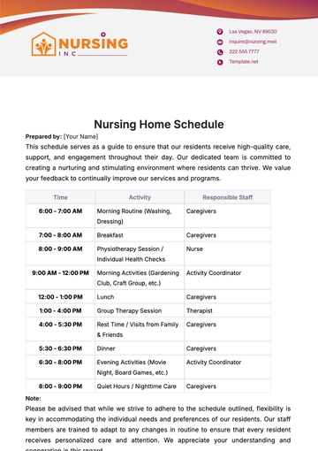 Free Nursing Home Schedule Template to Edit Online