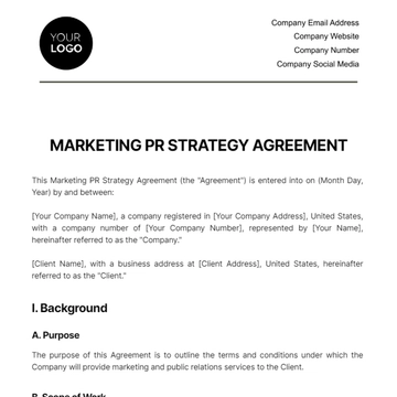 Free Marketing PR Strategy Agreement Template to Edit Online