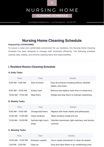 Free Nursing Home Cleaning Schedule Template to Edit Online