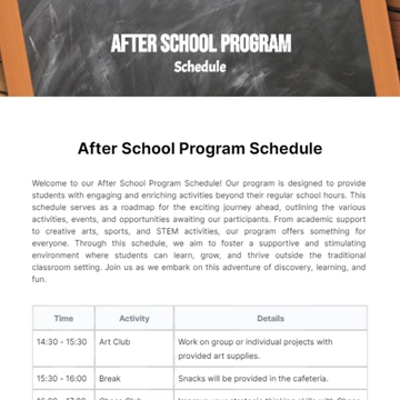 Free After School Program Schedule Template to Edit Online