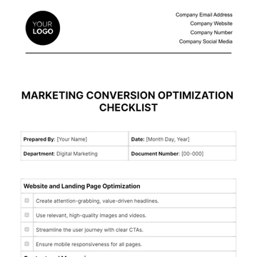 Free Marketing Conversion Optimization Checklist Template to Edit Online