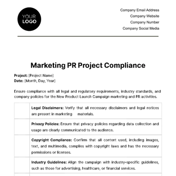 Free Marketing PR Project Compliance Template to Edit Online