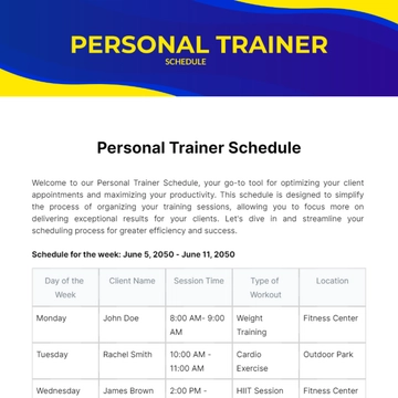 Free Personal Trainer Schedule Template to Edit Online