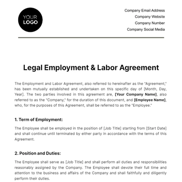 Free Legal Employment & Labor Agreement Template to Edit Online