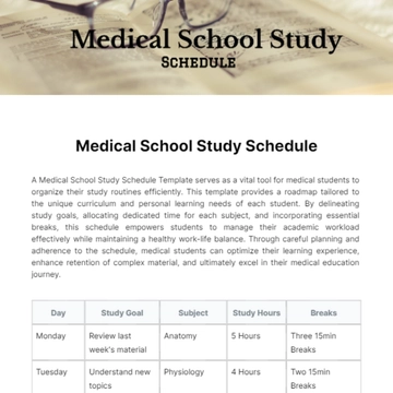 Free Medical School Study Schedule Template to Edit Online