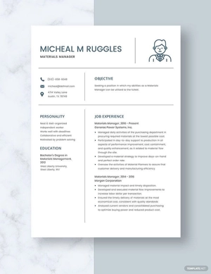 Materials Manager Resume