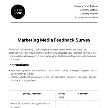 Free Marketing Media Feedback Survey Template to Edit Online