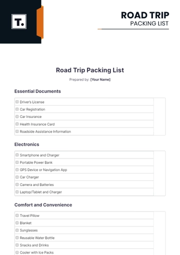 Free Road Trip Packing List Template to Edit Online