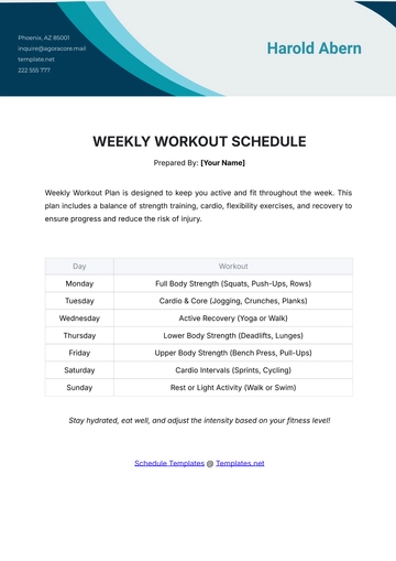 Free Weekly Workout Schedule Template to Edit Online