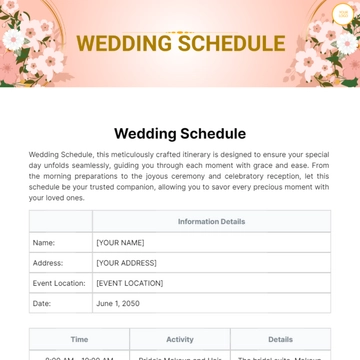 Free Wedding Schedule Template to Edit Online