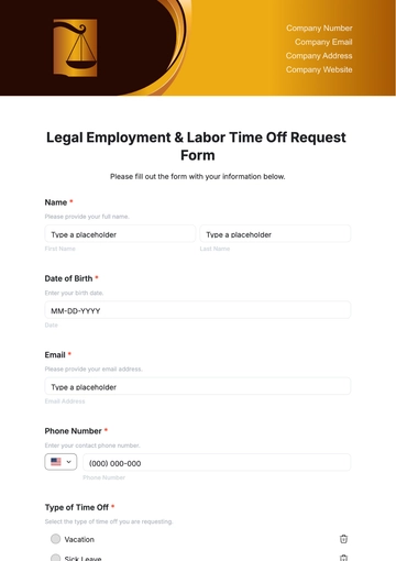 Legal Employment & Labor Time Off Request Form Template - Edit Online & Download