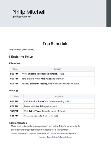 Free Trip Schedule Template to Edit Online