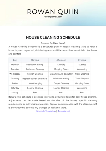 Free House Cleaning Schedule Template to Edit Online