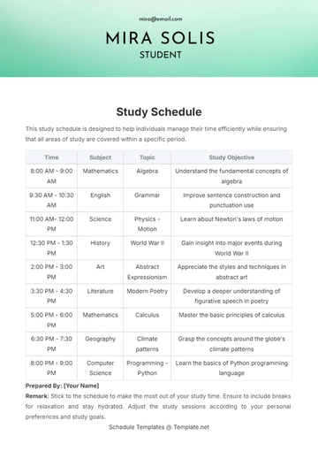 Free Study Schedule Template to Edit Online