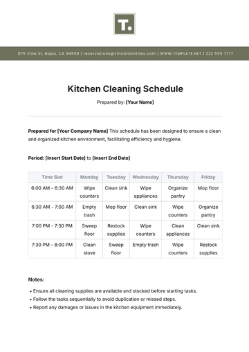 Free Kitchen Cleaning Schedule Template to Edit Online