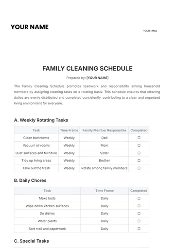 Free Family Cleaning Schedule Template to Edit Online