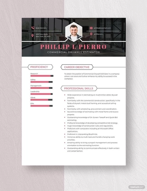 Commercial Drywall Estimator Resume